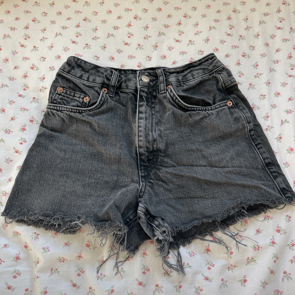 TopShop black denim high rise mom shorts